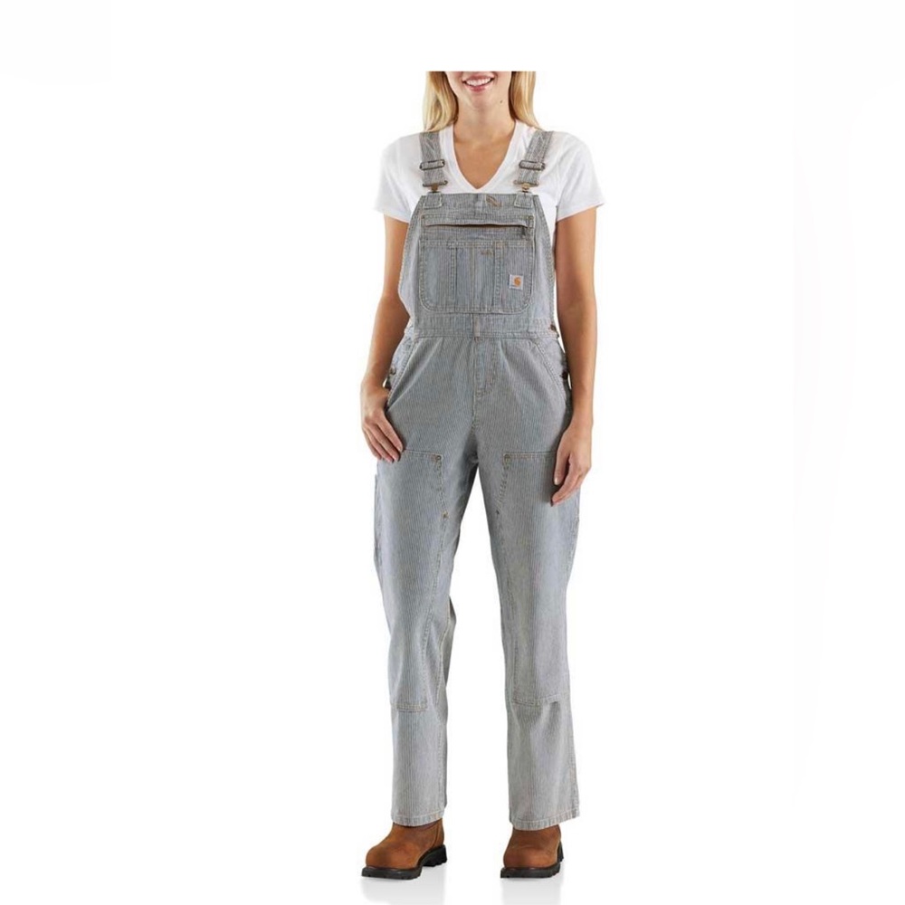 Blue striped carhartt overalls